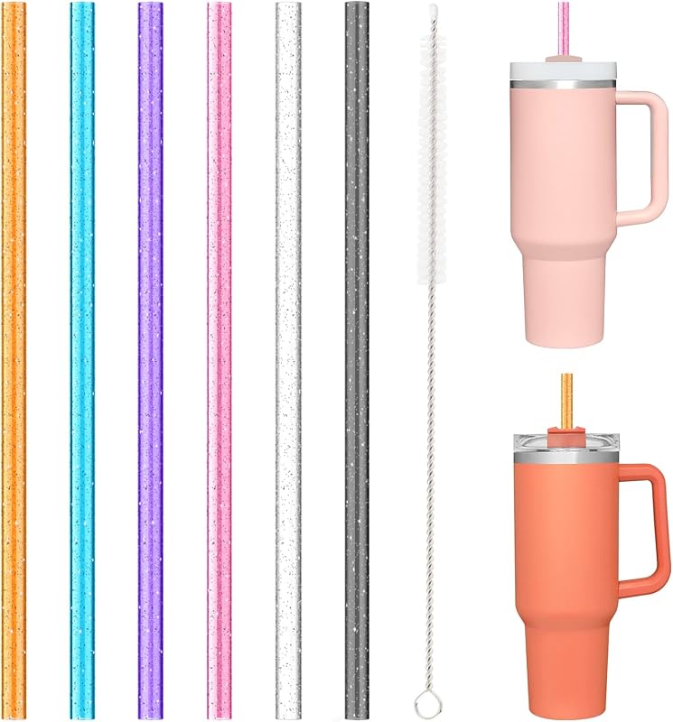 6 PCS Replacement Straws for Stanley|Owala|Simple Modern 40oz 30oz Tumbler, Reusable Color Drinking Straws with Cleaning Brush for Stanley Cup Accessorie，BPA Free, Dishwasher Safe