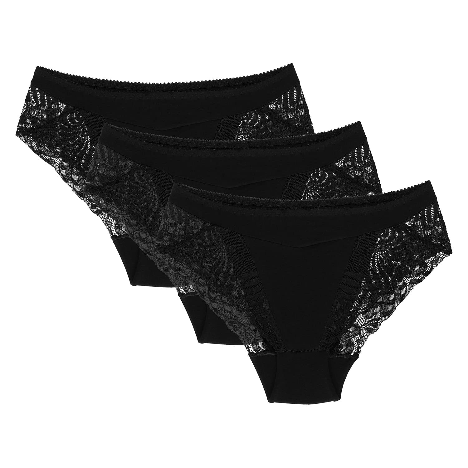 Wolbar Women's Briefs with Lace WB408 3-Pack, Black,M