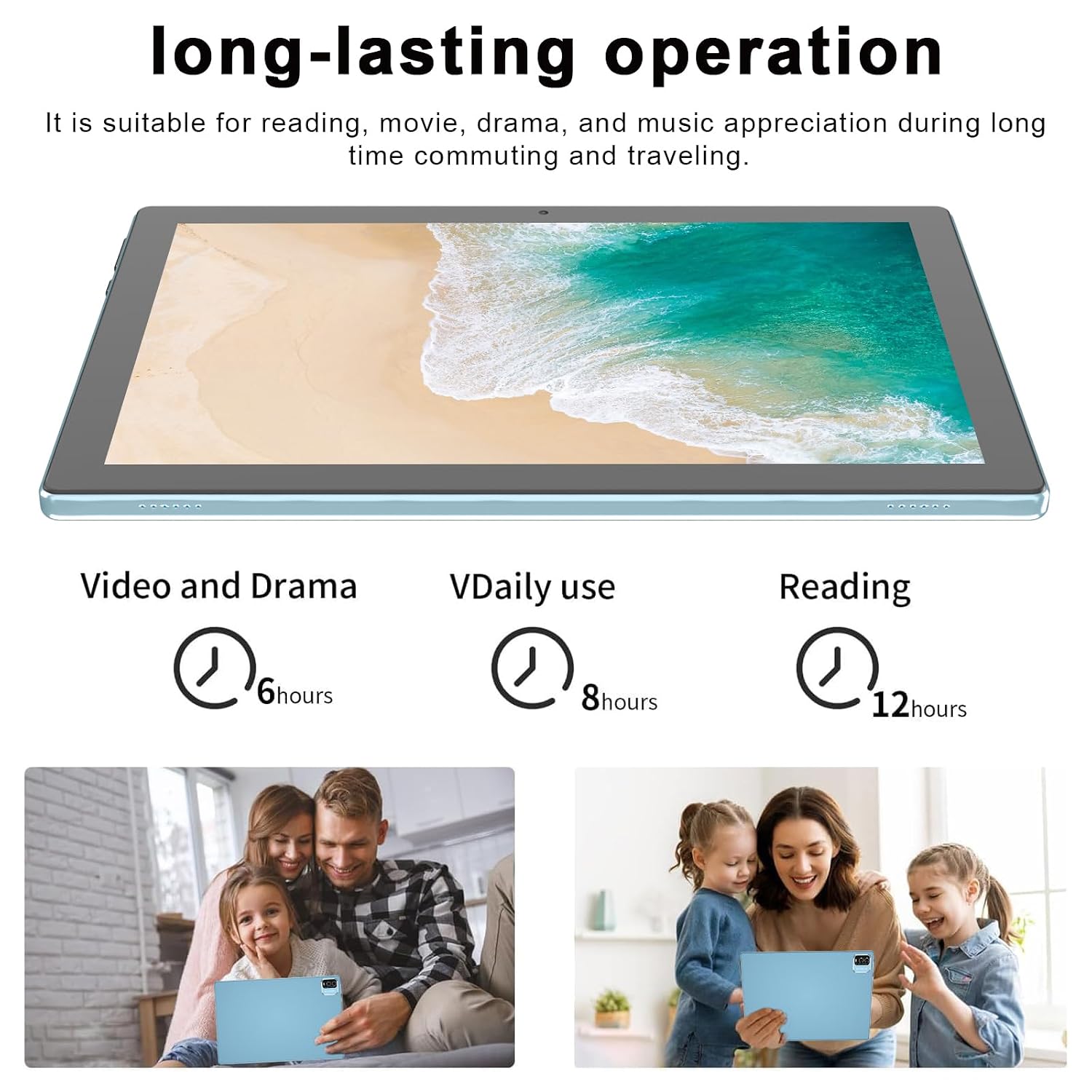 10" Android 15 Tablet with Case/Stylus, 12(4+8Expand) GB RAM+64GB ROM, 2+8MP Dual Camera, 6000mAh Battery (Tablet+case+Stylus), Blue - Image 2