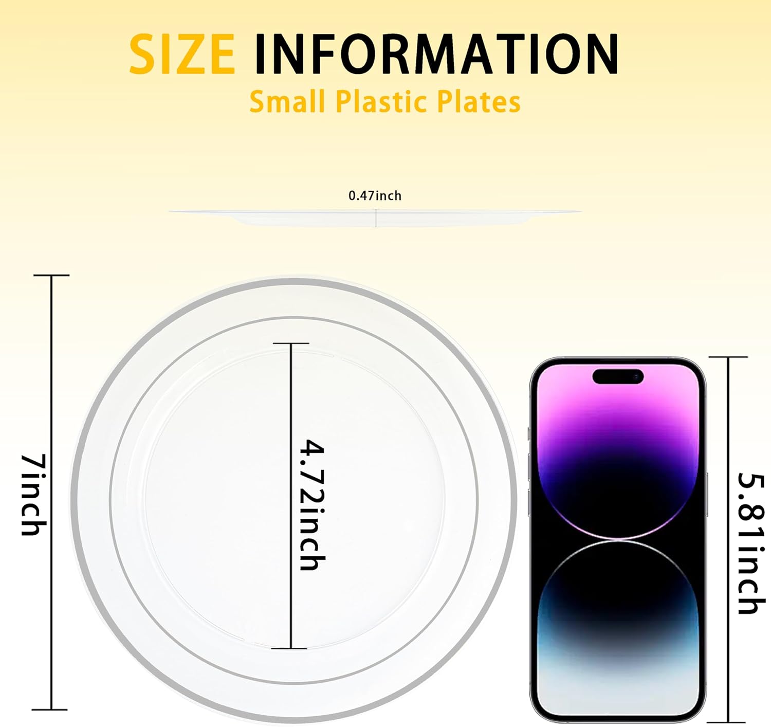 I00000 100Pcs Clear Silver Plastic Plates,Silver Rim Plates 7 Inch,Heavy Duty Premium Clear Dish for Wedding Party Supplies for Salad Dessert Cake - Image 4