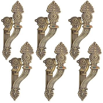 Ferio Heavy Zinc Alloy and Brass Antique Support Curtain Holder Set New Design for Door and Window Curtains Brackets Fitting for 1 Inch Single Rod Pocket Brass Antique (Pack of 6)