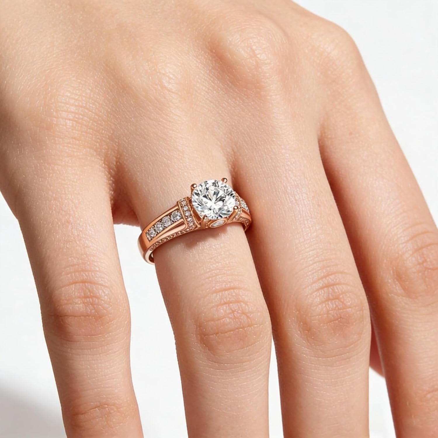 Moissanite Rings for Women 1 CT D Color VVS1 Round Cut Blue Wedding Engagement Rings