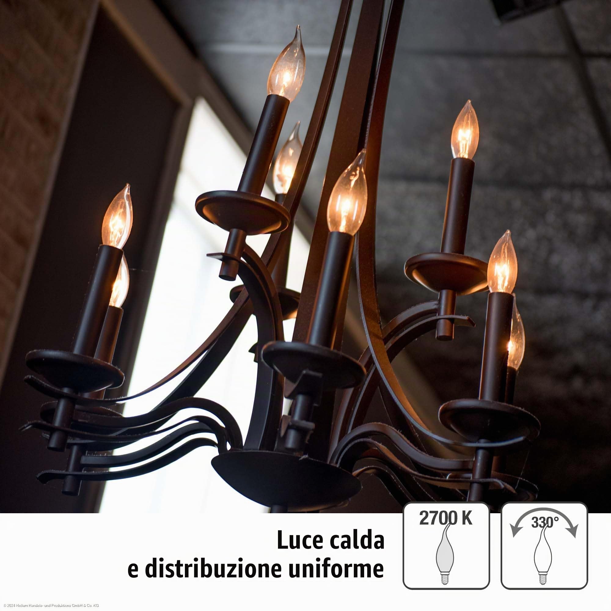 Hellum lampadine LED E14 a candela a vento, Set da 10, vetro opaco, Lampadina LED E14 luce calda 2,2W equivalente a una luce a incandescenza 25W, 250 lm, 2700 K bianco caldo 207408