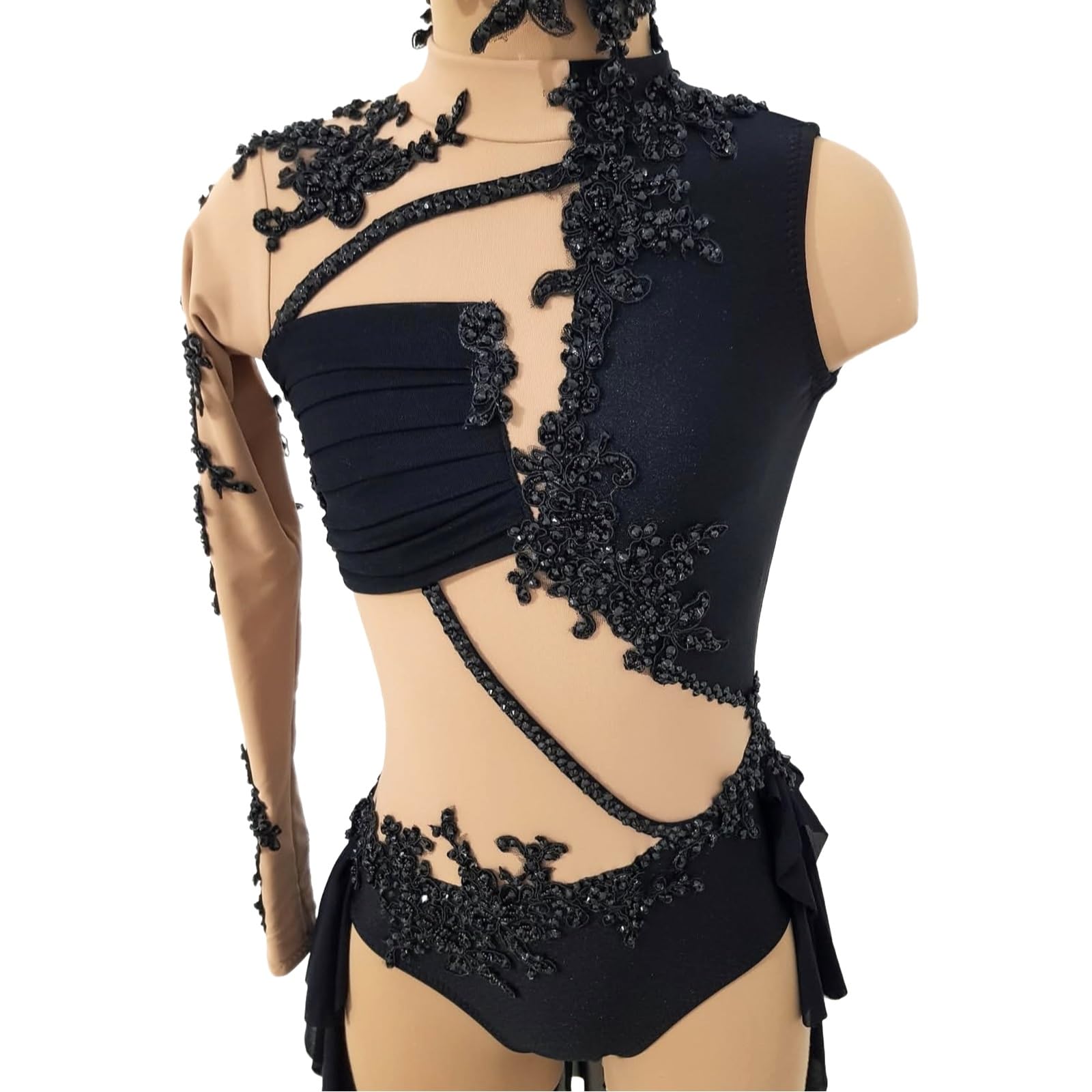 Costume danza lirica donna ragazza con pizzo, una manica e schiena aperta