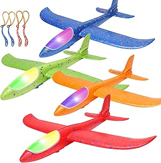 BooTaa 4 Pack LED Light Airplane,17.5" Large Throwing Foam Plane,2 Flight Mode Glider,Flying Toy for Kids,Gifts for 3 4 5 6 7 8 9 Years Old Boy,Outdoor Sport Toys Birthday Party Favors Foam Airplane