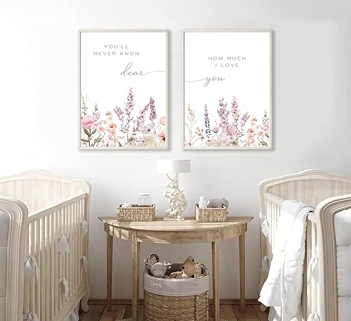 Miniatura 3 de KADEYEE 2 piezas de arte de pared de flores silvestres para guardería, flores bohemias, frases botánicas, pinturas para decoración de pared, cuadros