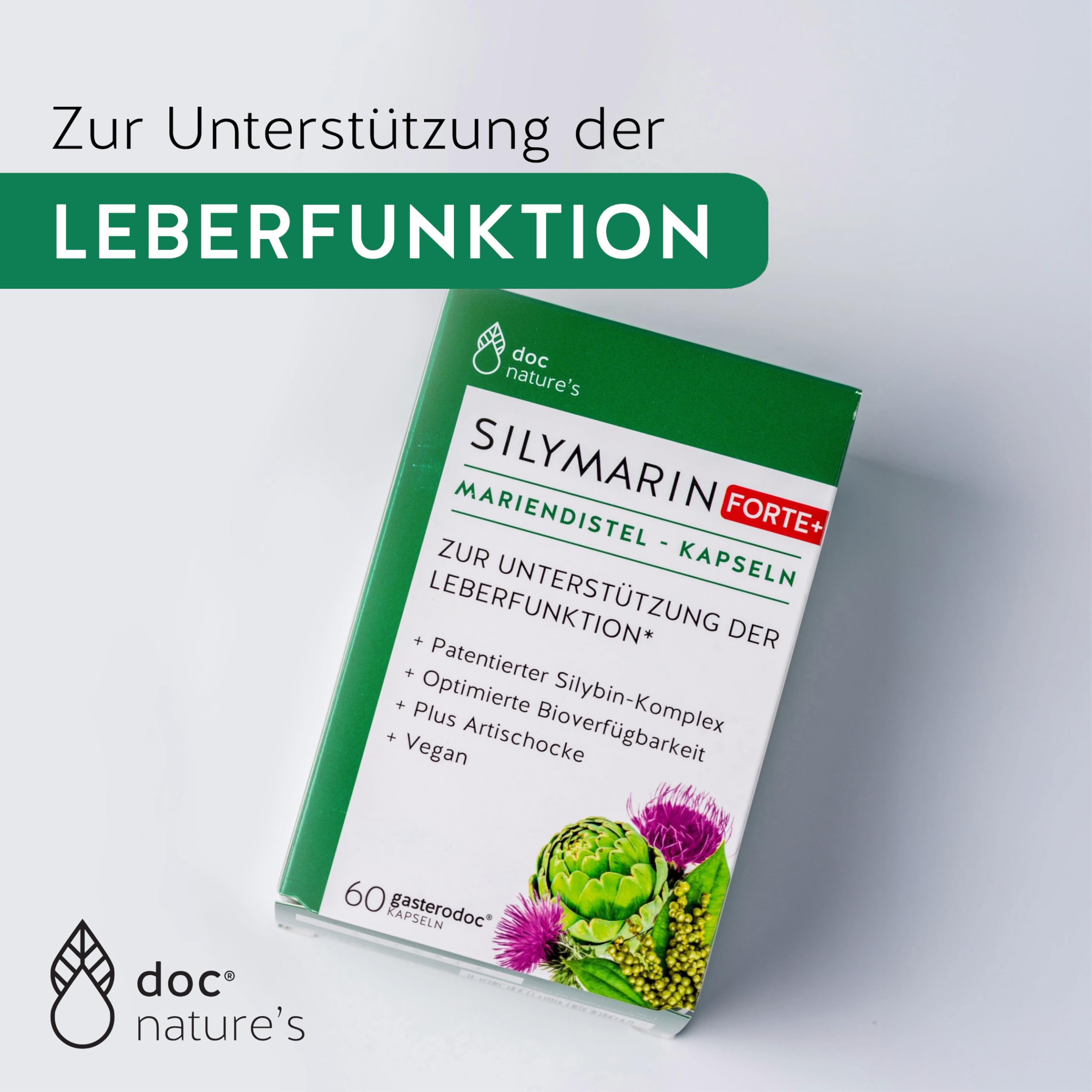 doc nature's Silymarin Forte Kapseln 60 Stück - Unterstützung der Leber - patentierter Silybin Komplex - Nahrungsergänzung Mariendistel - Artischocken Extrakt - Vitamine - Mineralstoffe
