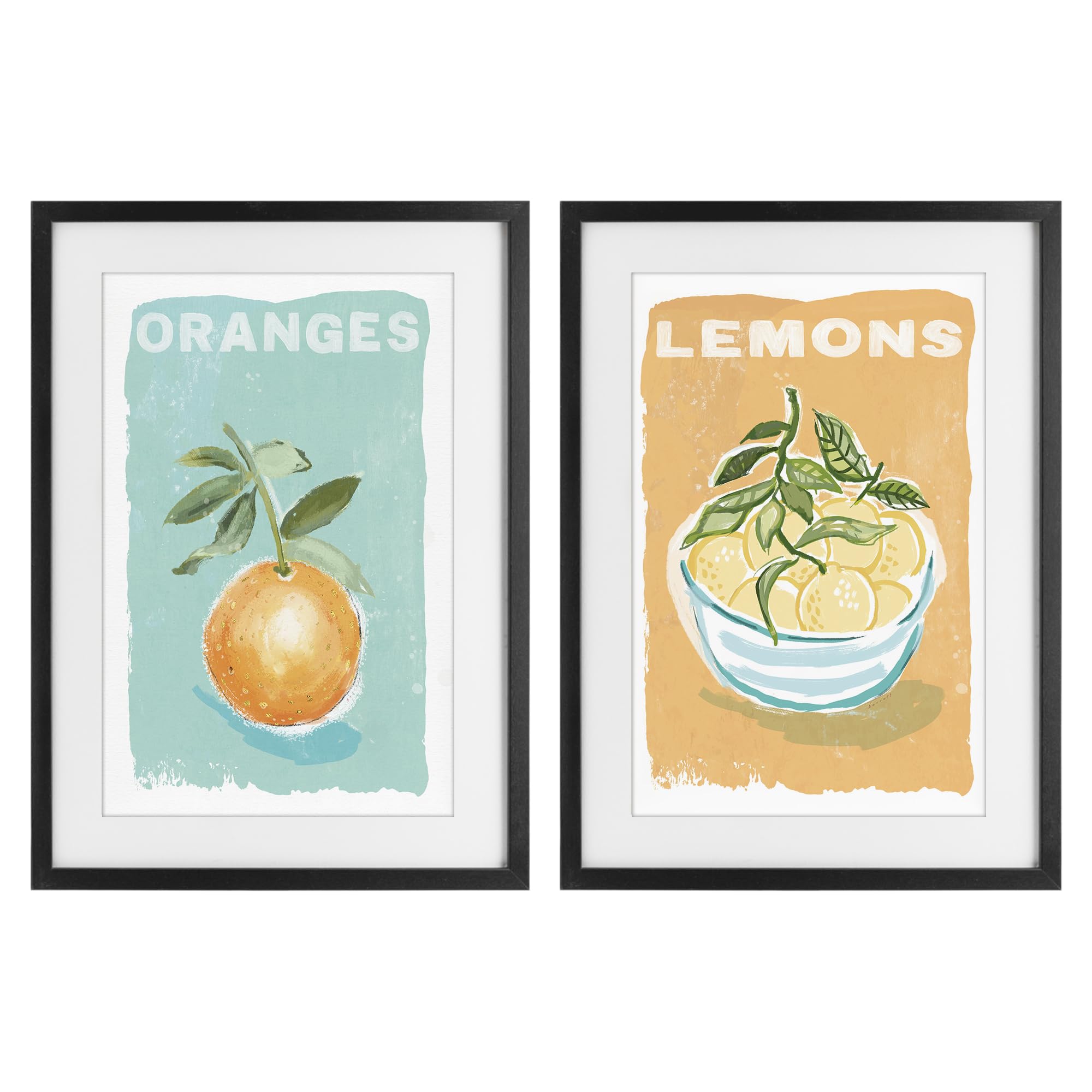 'Citrus Twist Motif'| 2pc Framed Print Under Glass Set
