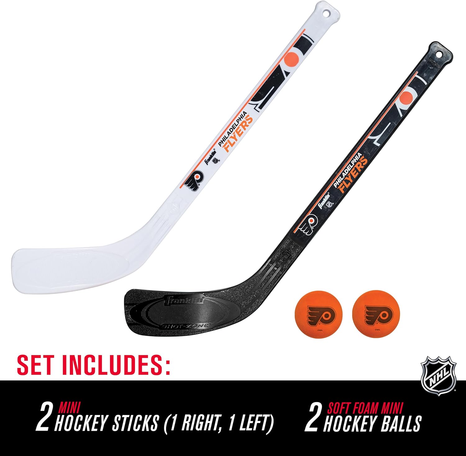 Franklin Sports NHL Mini Hockey Stick Set - NHL Team Knee Hockey Stick and Ball Set - Two Player Stick Set - Great Toy for Kids