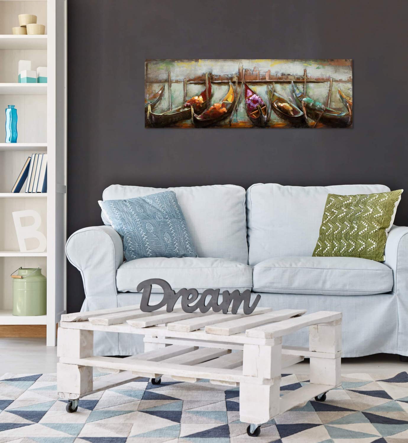 KunstLoft Metallbild 3D | 100% HANDGEFERTIGT | 120x40x6cm | Wandbild Metall Deko 'Nähe der Ferne' | Gondeln Venedig | Blau Beige