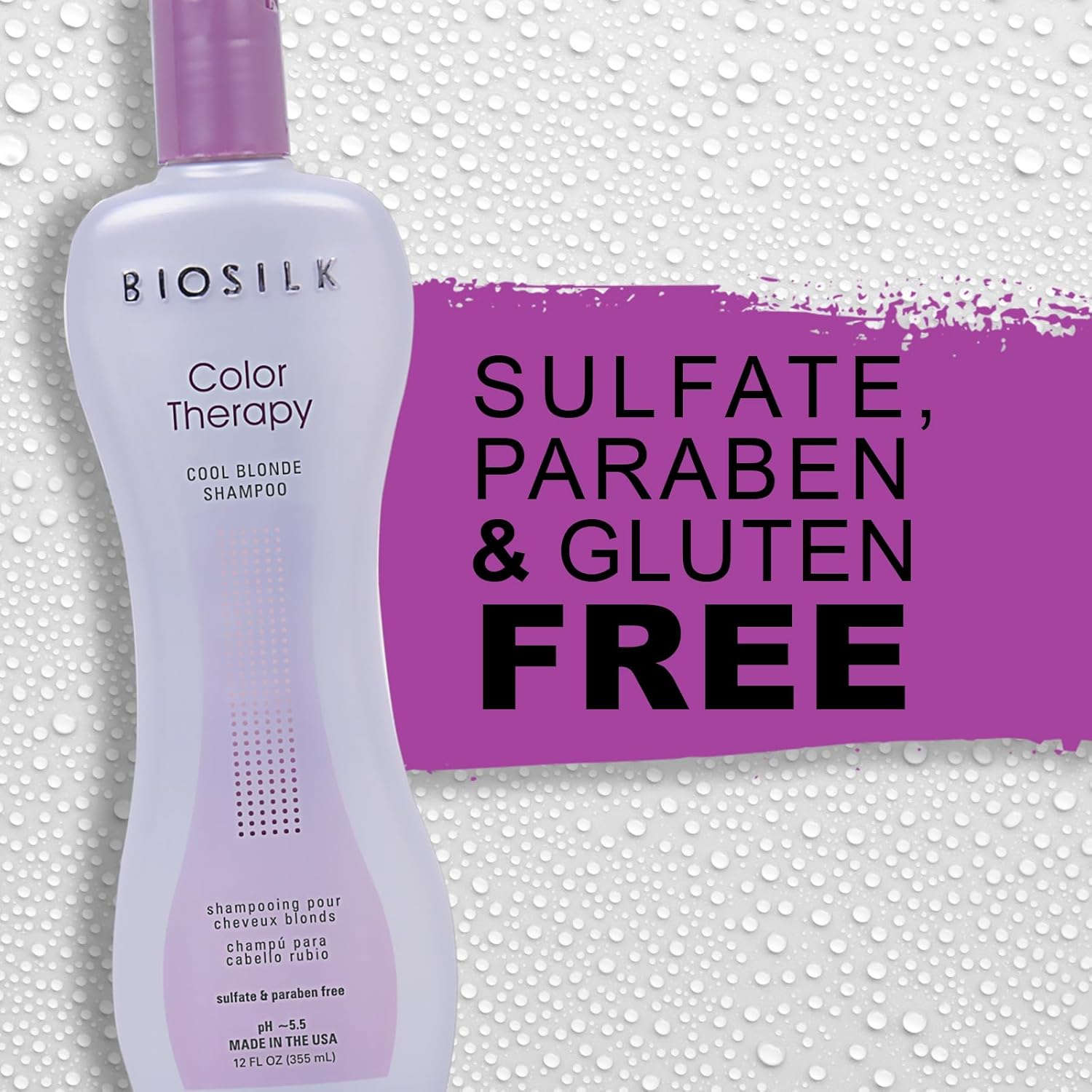 BioSilk Color Therapy Cool Blonde Shampoo, Protects Highlighted & Lightened Hair To Help Balance Brassy Tones, Sulfate, Paraben & Cruelty-Free, 12 Oz