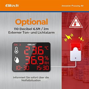 Elitech Bluetooth Thermometer Industrial Large Display Temperature and Humidity Meter Data Logger with External Sensors Real-time Monitoring for Warehouse Laboratory Home Greenhouse DR-230-THDE