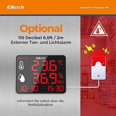 Elitech Bluetooth Thermometer Industrial Large Display Temperature and Humidity Meter Data Logger with External Sensors Real-time Monitoring for Warehouse Laboratory Home Greenhouse DR-230-THDE