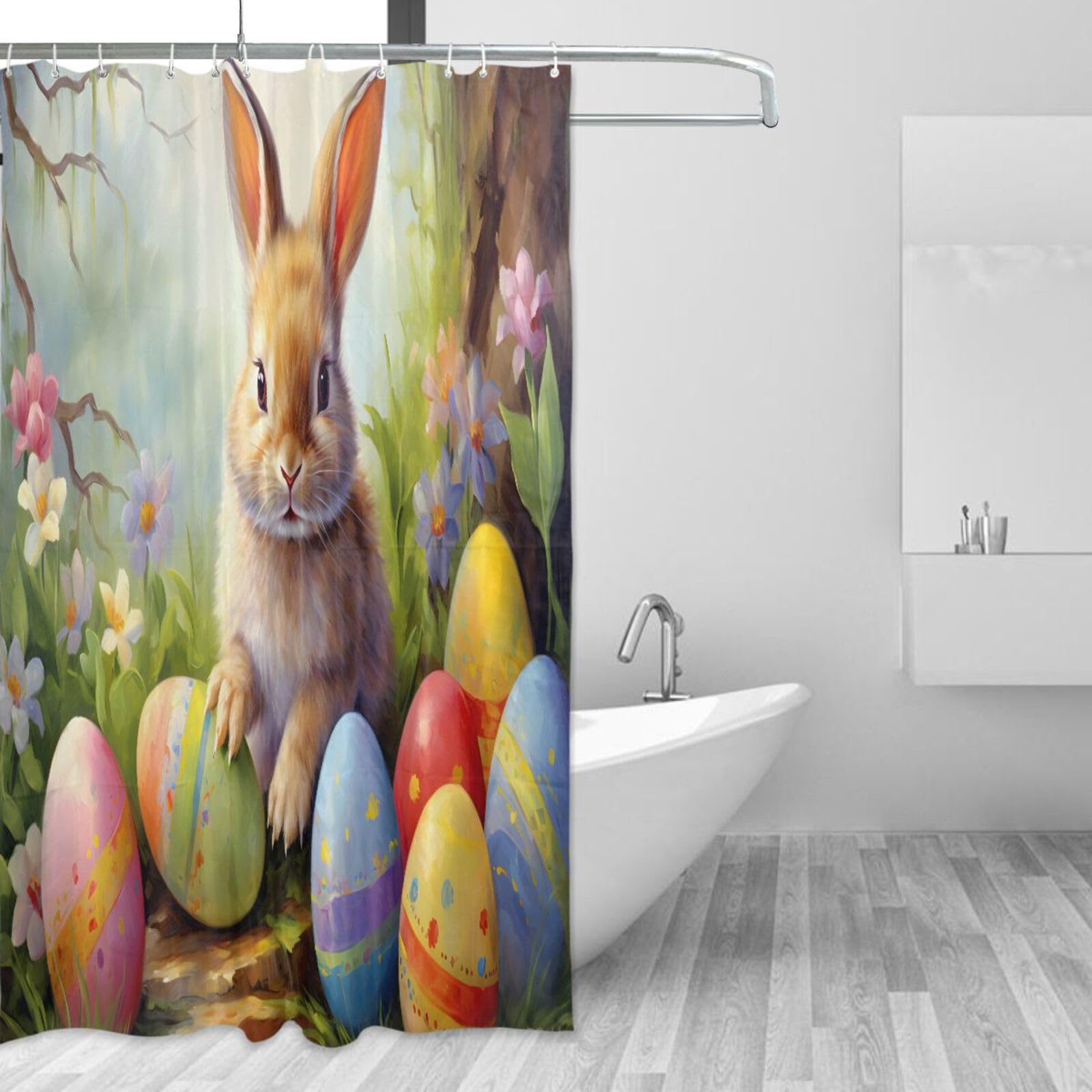 DUOBU Easter Rabbit Eggs Shower Curtain Washable Waterproof Fabric Bath Curtain 60x72Inch Shower Curtains with Hooks for Bathroom Decor