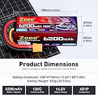 Vista 2 de Zeee 4S Lipo Batería 6200mAh 14.8V 120C con conector XT90 Estuche rígido Batería RC para coche, camión, tanque RC Buggy Truggy RC modelos