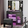 YOSHOOT Dressing Table with LED Lighting Mirror, Glass Top Charging Station, Vanity Table with 2 Drawers, Side Cabinet, Makeup Desk with Upholstered Stool for Cloakroom and Bedroom,90*40*140cm（Black）