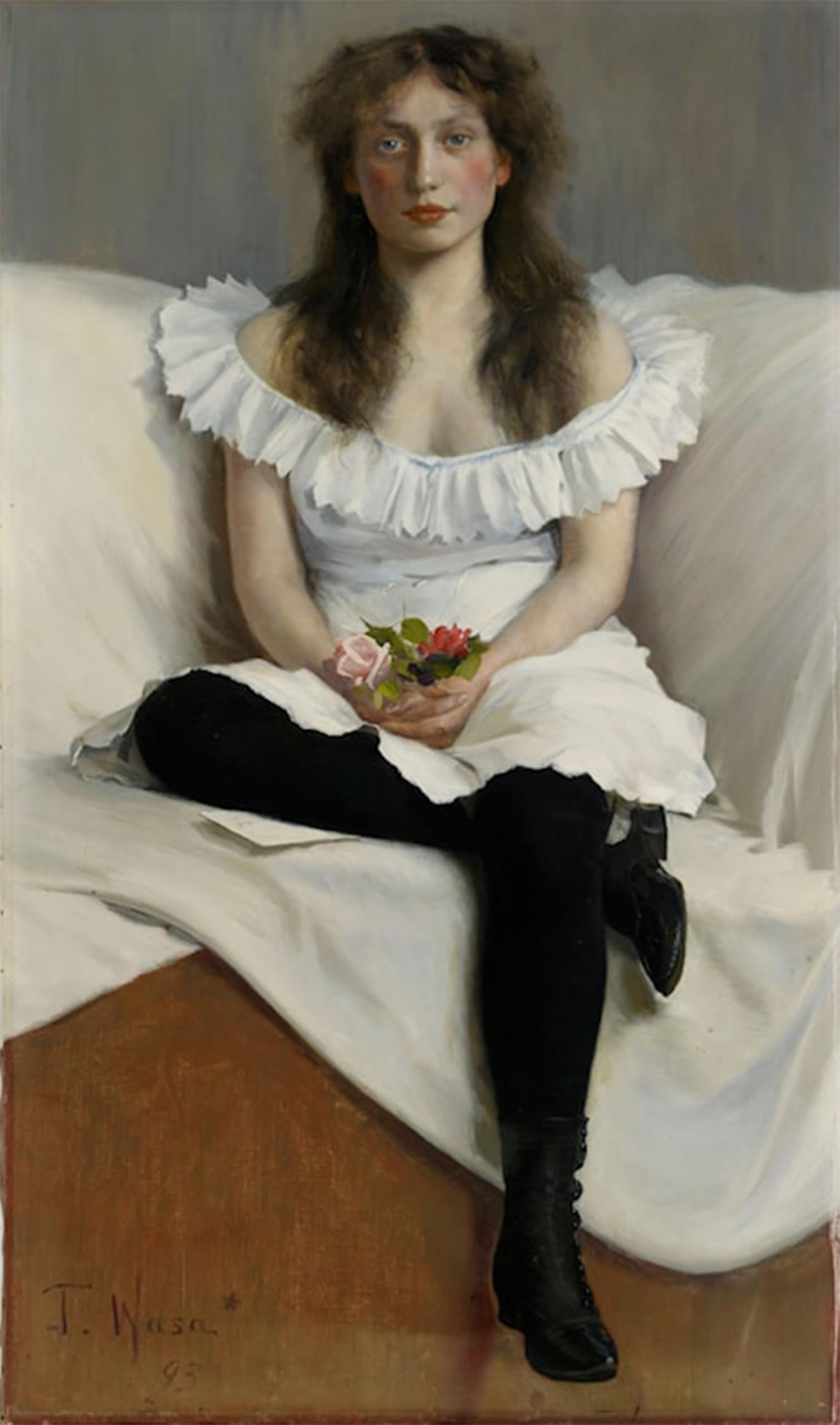 POSTERIIk Famous Modern Artwork Art Mural Portrait of a Young Woman in White by Torsten Wasastjerna Oil Paintings Pictures for Home Decor 60x90cm