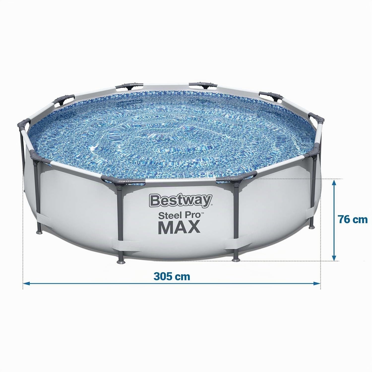 Bestway Steel Pro Max Rundrahmen-Schwimmbecken mit Filterpumpe, 3,0 m