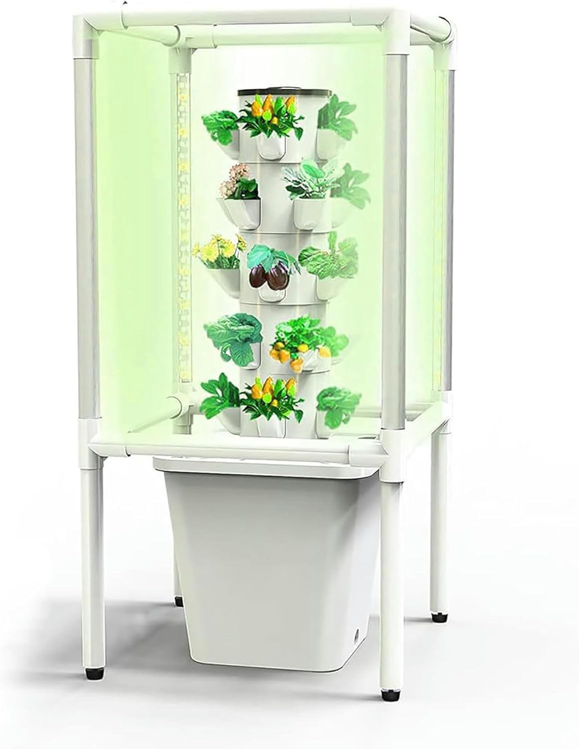 FLTRGO Smart Garden Planter Garden Hydroponics Growing System 30 Pods Plant Germination Kit Hydroponics Tower with LED Grow Light, Aeroponics Growing Kit with Hydrating Pump, Adapter, Net