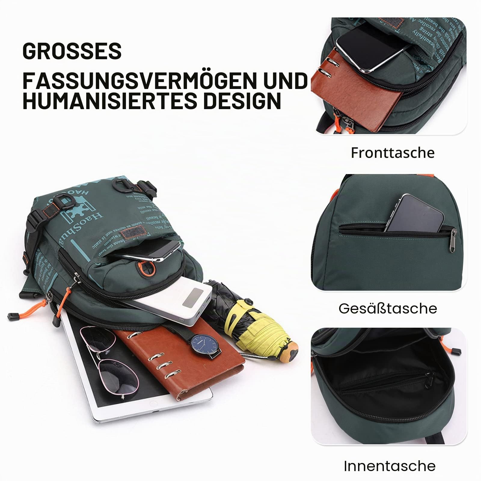 FANDARE Brusttasche Sling Bag Schulrucksack Sporttasche Herren Damen Schulranzen Umhängetaschen Crossover Rucksack Schultertasche Outdoor mit Kopfhörer-Loch & Abnehmbarer Schultergurt Blau