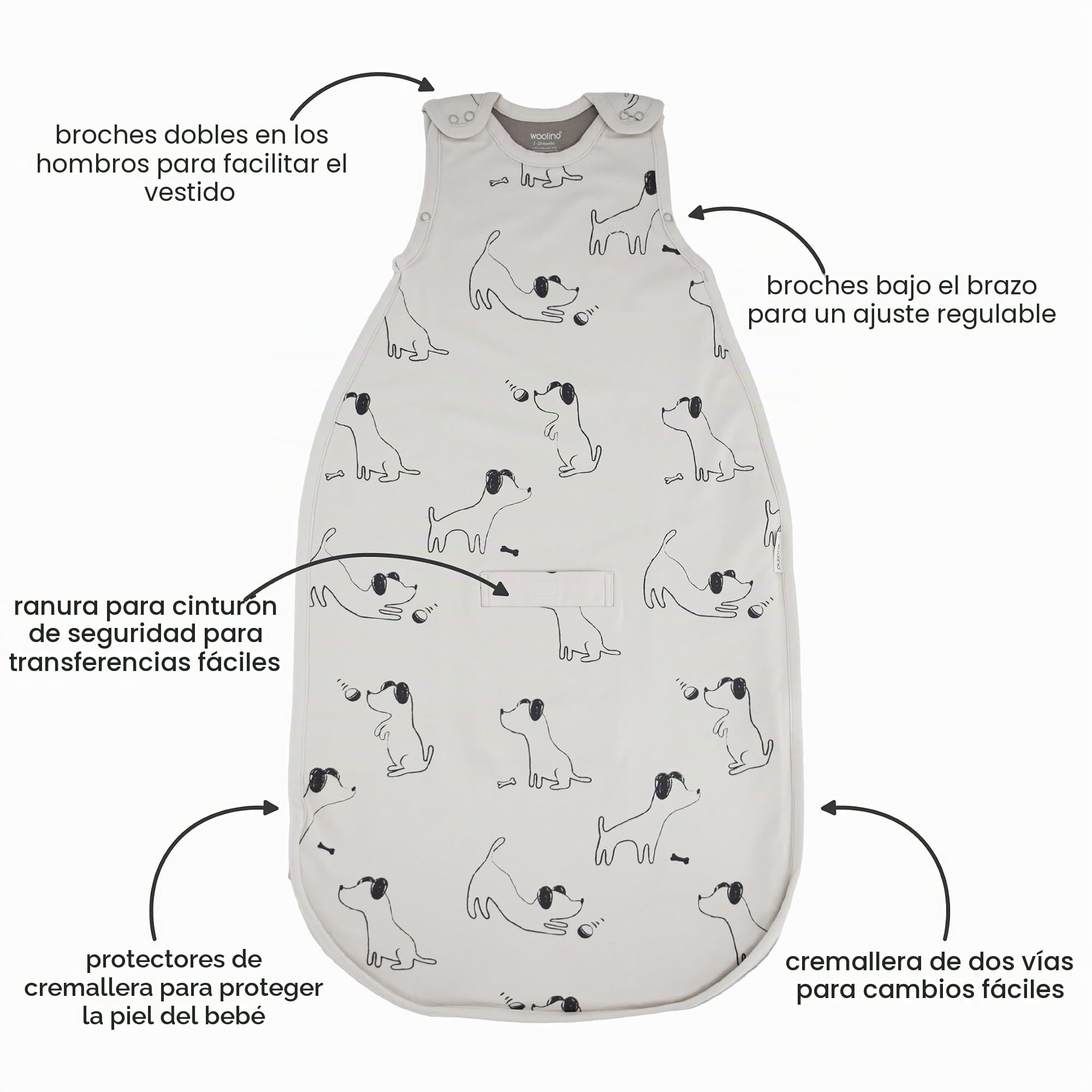 Woolino Saco de Dormir Niños Pequeños, 4 Estaciones, Lana Merina y Algodón Orgánico, Saco de Dormir para Bebés, 2-4 Años, Cielo Nocturno