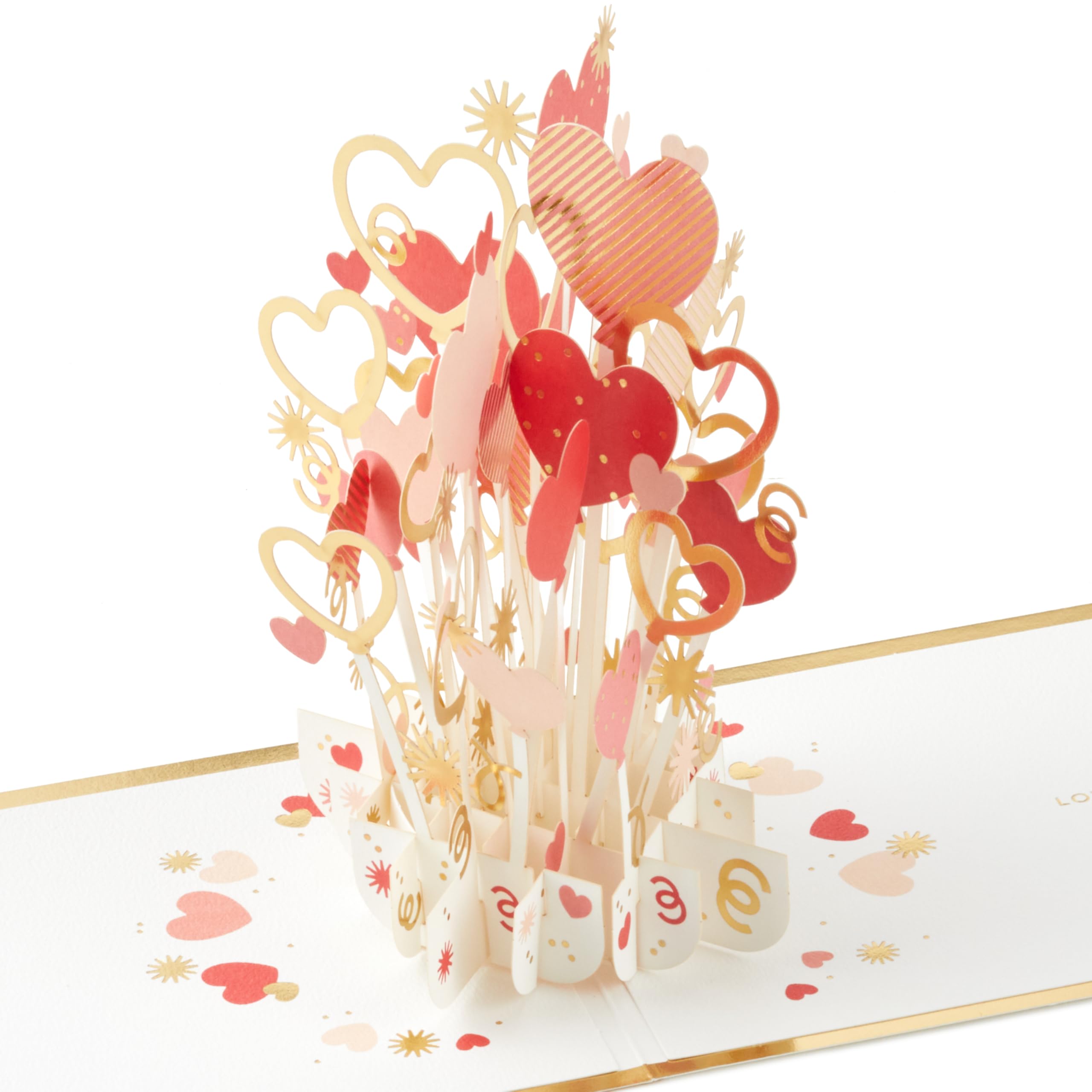 Hallmark Valentines Day Card, 3D & Pop Up, Flowers, Hearts, Balloons, Red, White, Pink