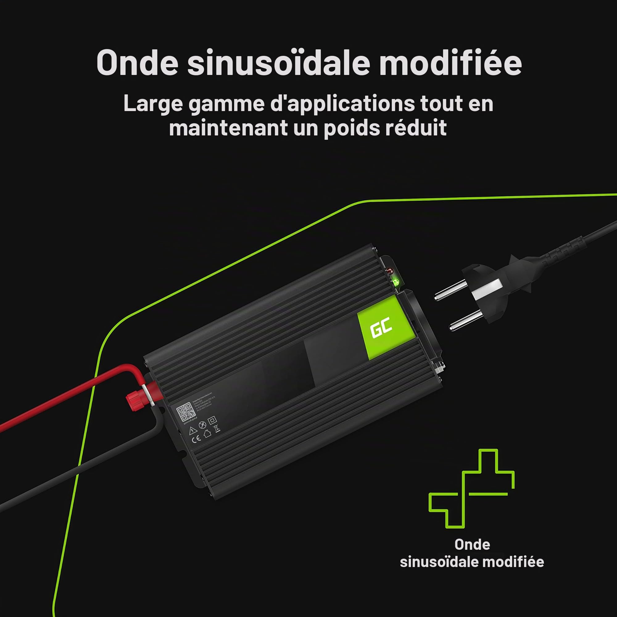 Green Cell 300W/600W 12V 220V/230V Convertisseur de Tension Voiture Solaire Modifiée Volts Sinus Power Inverter sinusoïdale DC AC, Onduleur Transformateur avec Allume Cigare Prise Electrique