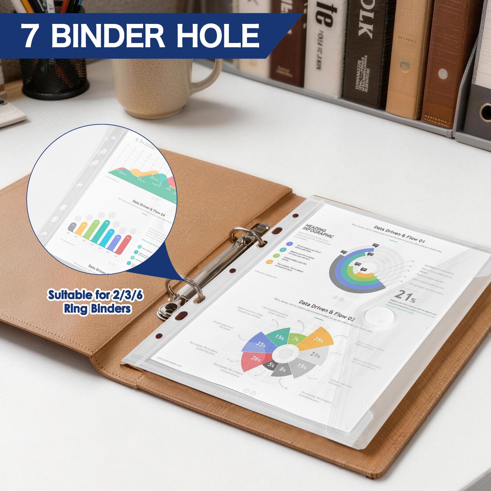 Dokumententasche A5, 10 Stück Wasserabweisend Dokumentenmappe zum Abheften mit 7 Loch und Klettverschluss, Transparente Ordnertasche für A5 Binder & Ringbuch
