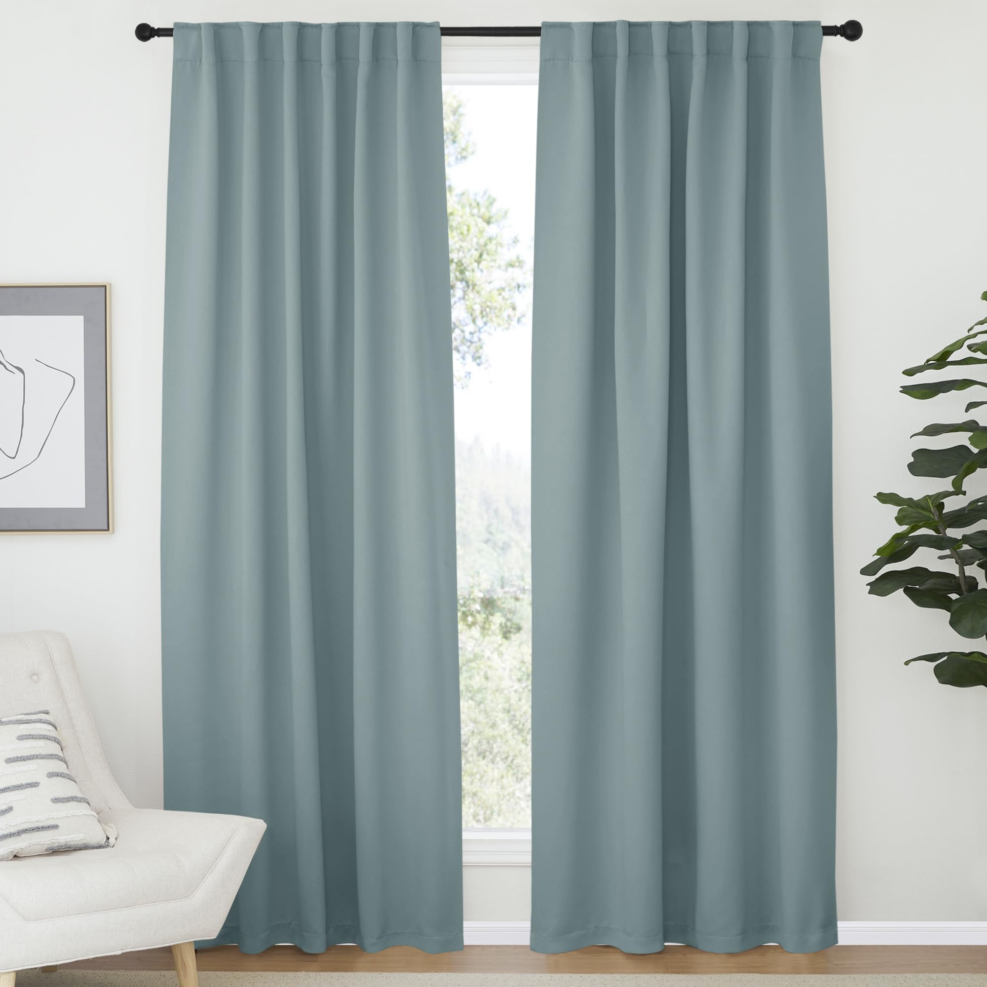 NICETOWN Blackout Curtain Panels for Living Room Windows - (Stormy Sea Color) 52x84 inch, 2 Pieces, Insulating Room Darkening Blackout Drapes for Bedroom