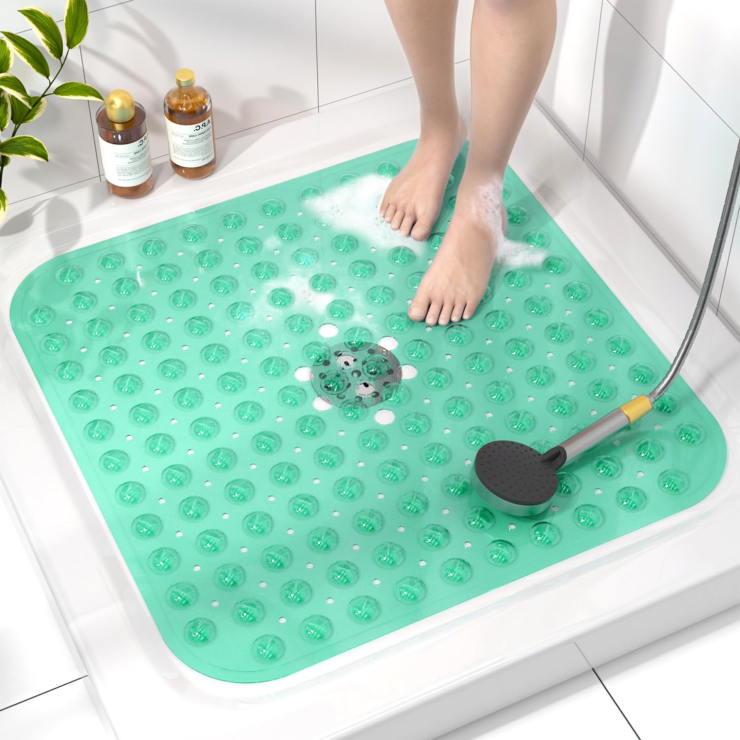 HITSLAM Duschmatte rutschfest, 53x53cm Antirutschmatte Dusche mit Saugnäpfen, Badewannenmatte rutschfest BPA Frei, Maschinenwaschbar Badematte, Weich auf den Füßen Rutschmatte Dusche, Grün
