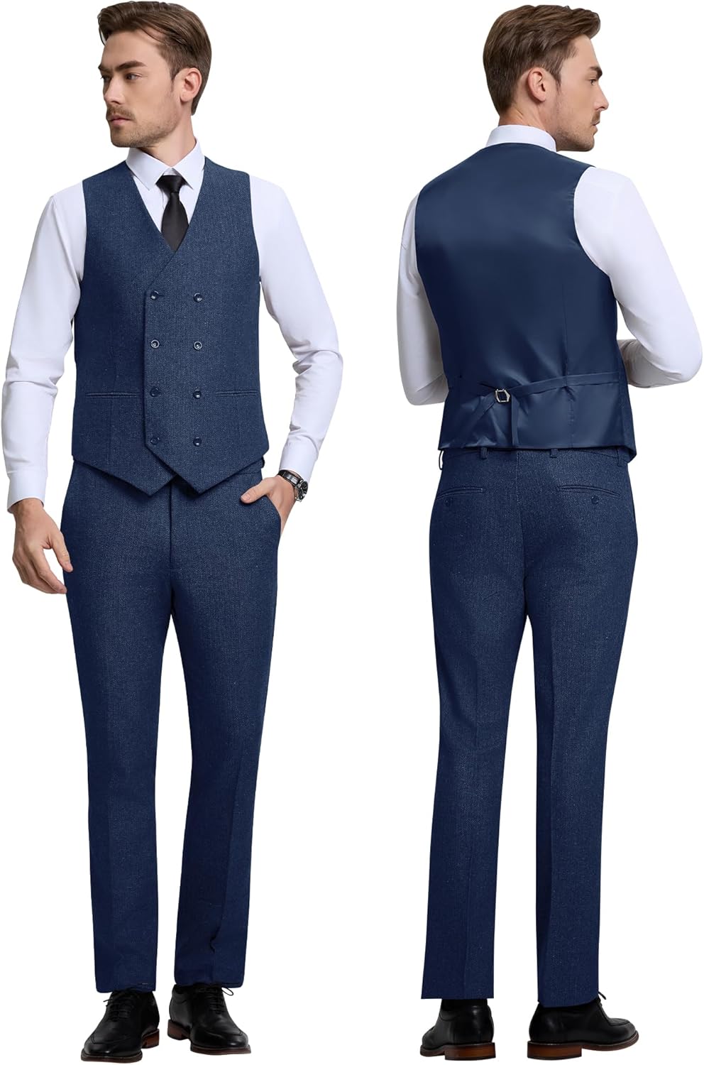 Men's Suits Herringbone Tweed Suits for Men Retro 3 Piece Peak Lapel Blazer Wedding Prom Suit Jacket Vest Pants Set - Image 4