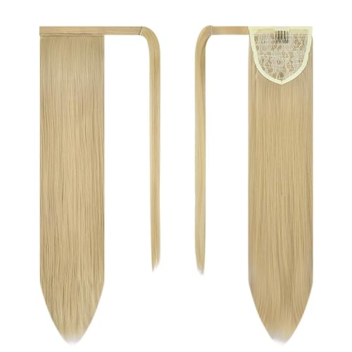 Miniatura 2 de BARSDAR Extensión de cola de caballo de 26 pulgadas, cabello largo y lacio envolvente con clip de fibra sintética para mujer, mezcla de rubio claro,