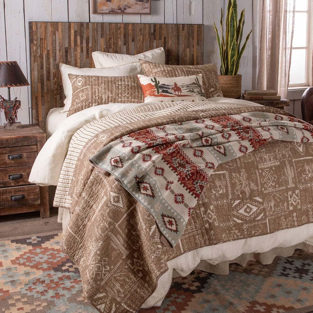 Rod's Exclusive Westward Trail Quilt - Classic Cowboy Chalk Motifs - Chocolate Brown - Cotton - King Size (106x92in)