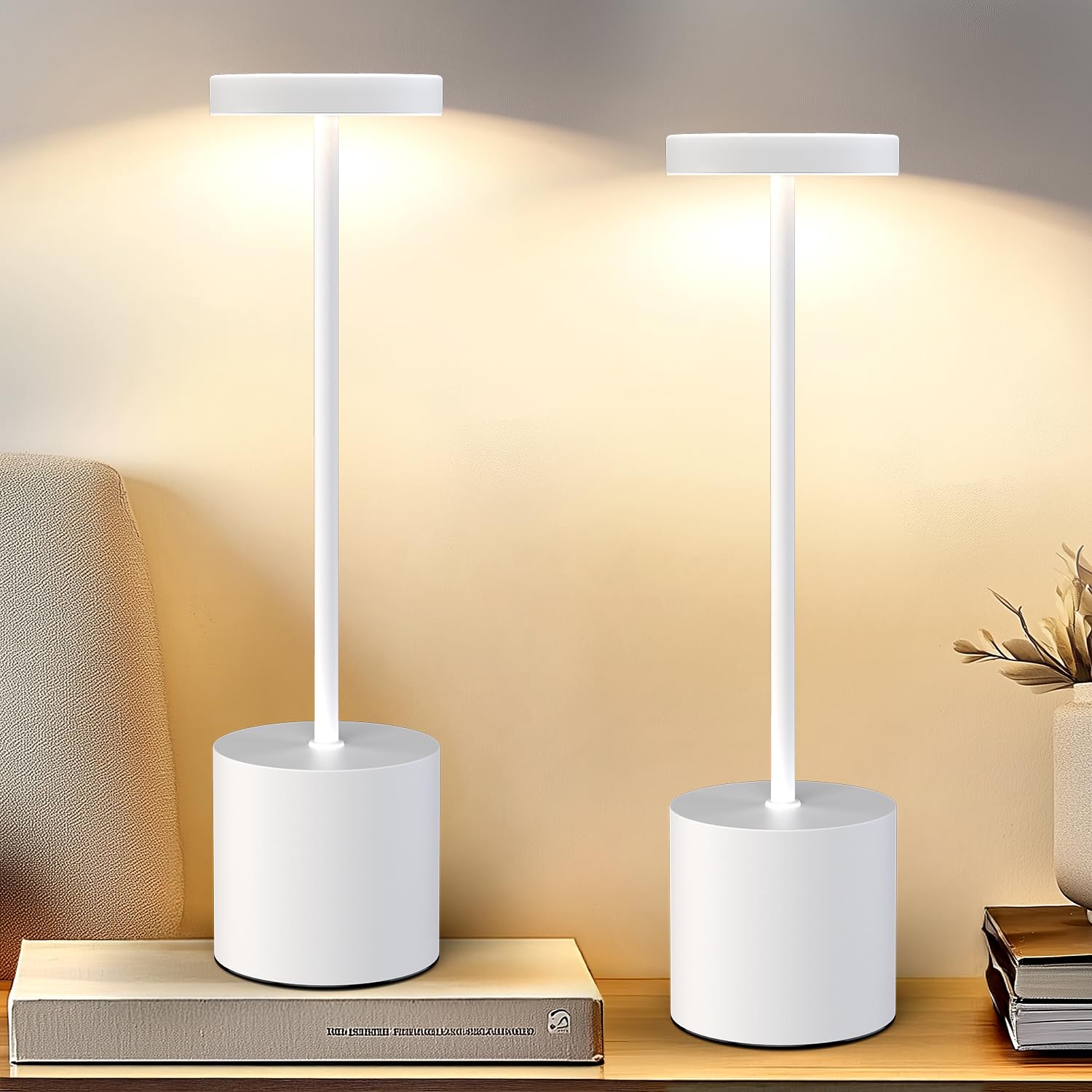 Photo 1 of AUDLES White Cordless Table Lamps Set of 2, Battery Operated Rechargeable LED Lamps with Touch Control, 3 Color Temperatures, 5000mAh Dimmable Wireless Portable Lamp for Bedroom Nightstand Nursery