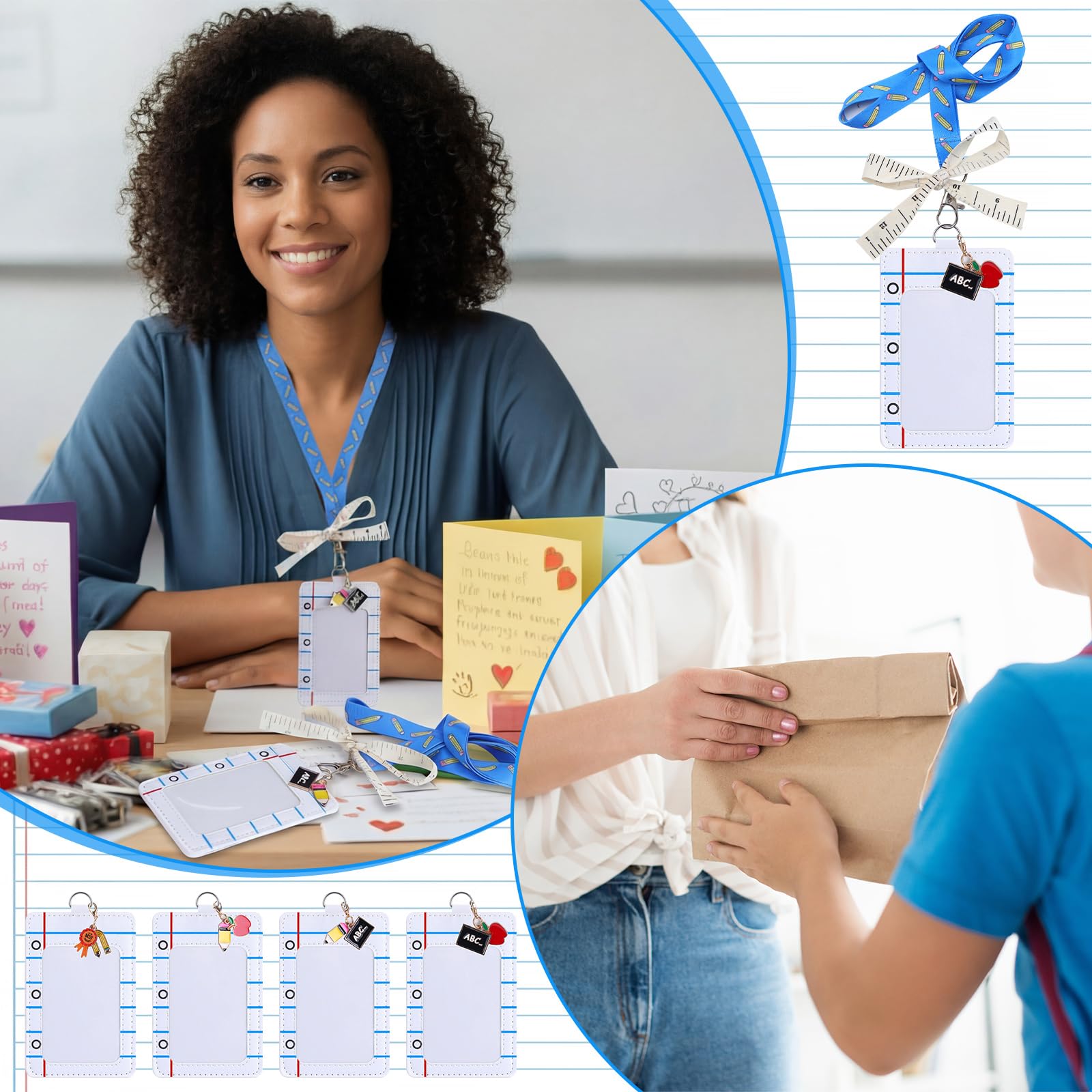 Set di 12 cordini per insegnanti con porta documenti e chiavi, righello, composizione, quaderno, matita, porta badge di ringraziamento per il rientro a scuola, regali di laurea