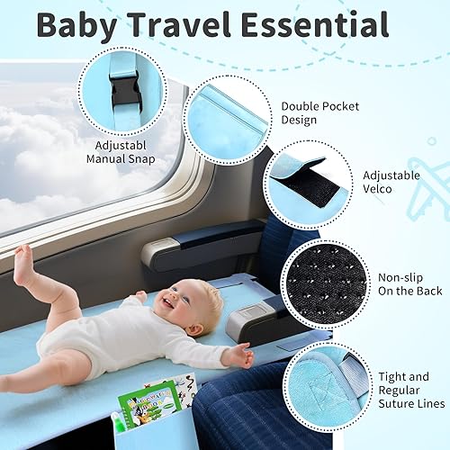 Miniatura 4 de omzer Cama de avión para bebés y niños pequeños, cama de avión Flyaway para niños pequeños, extensor de asiento de avión para niños con 2 bolsillos