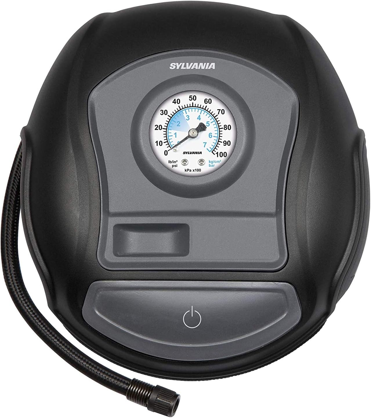 SYLVANIA Basic Portable Tire Inflator - For Cars Tires, Bikes & More - Functions as a Portable Air Compressor - Analog Dial on Car Tire Inflator - 3 Piece Adapter Set