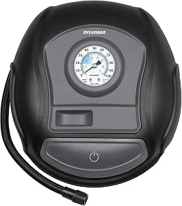 Sylvania Basic Portable Tire Inflator - for Cars Tires, Bikes & More - Functions as a Portable Air Compressor - Analog Dial on Car Tire Inflator - 3 Piece Adapter Set