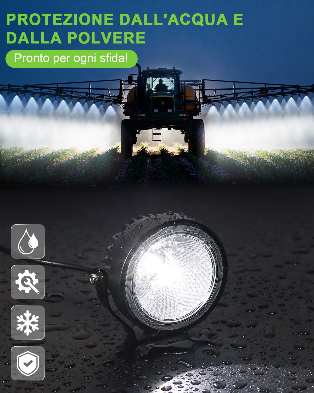 2 Pezzi Fari da Lavoro LED 60W 4 Pollici Rotondi, DC 12V-24V Faro Proiettore IP68 Impermeabile, Luci Ausiliarie per Trattore, Mezzi Edili, Camion, Escavatore, Atomizzatori Agricoli