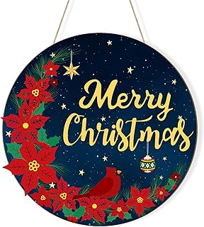 Wooden Christmas Door Wreath for Front Door Sign Wall Signs, Merry Christmas Sign Bird Welcome Hanging for Home Wall Decor Xmas Party Outdoor Indoor Supply