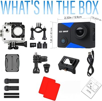 Action Camera 1080P Sports Camera 16GB Memory Card Action Cam 131ft Underwater Waterproof with 2 X Batteries with Accessories Kit Suitable for Helmet, Bicycle, etc.