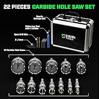 Vista 7 de Tungsten Carbide Hole Saw Kit 22 Pcs – Carbide Hole Saw Set 9/16" to 2-1/8" for Metal, Stainless Steel, Wood – Includes 2 Drill Bits, Deburring