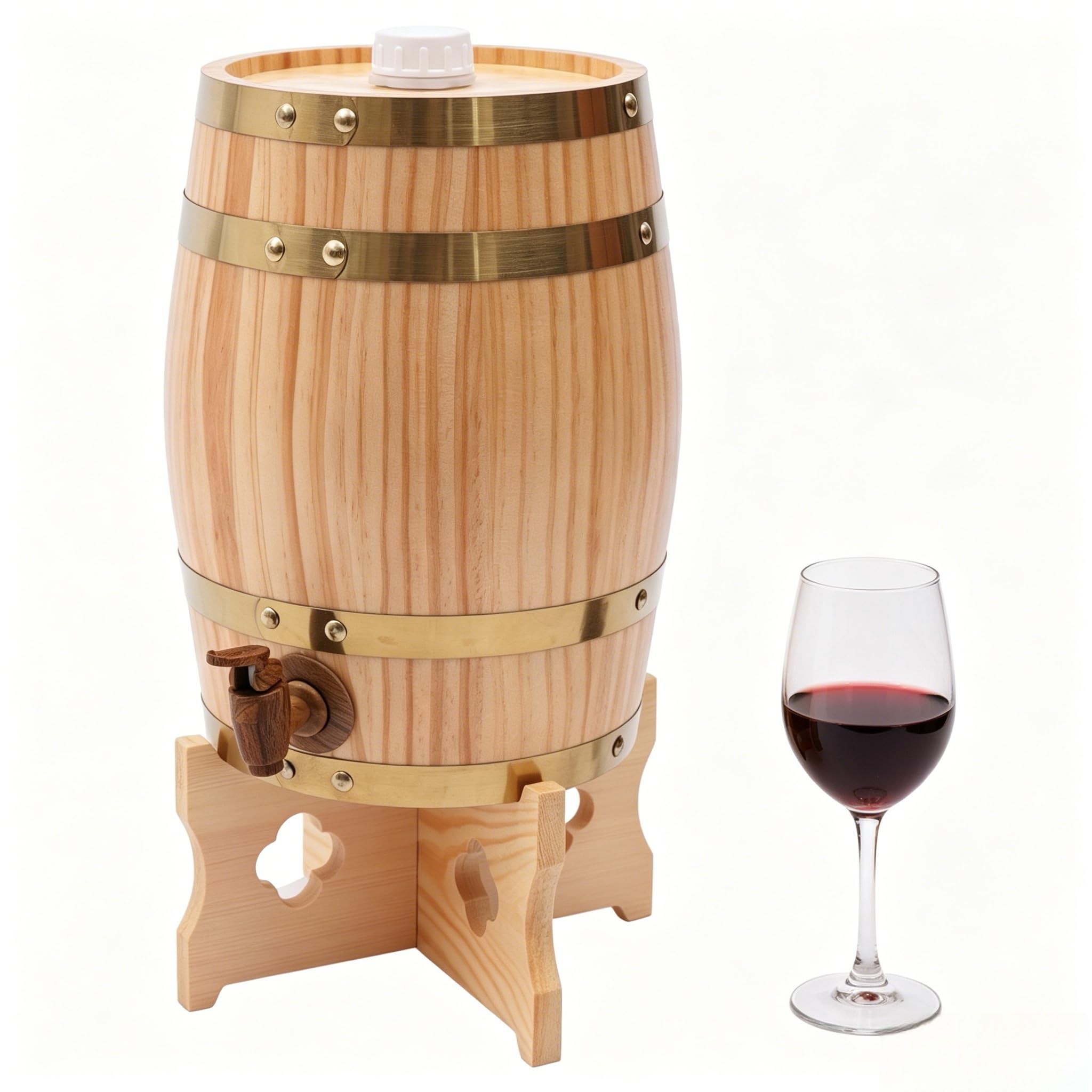 5L/2.6Gal Pine Wood Wine Barrel, Wood Timber Wine Barrel Dispenser with Faucet, Vintage Oak Style Barrel for Whiskey Wine Rum, Home Bar and Kitchen Decor