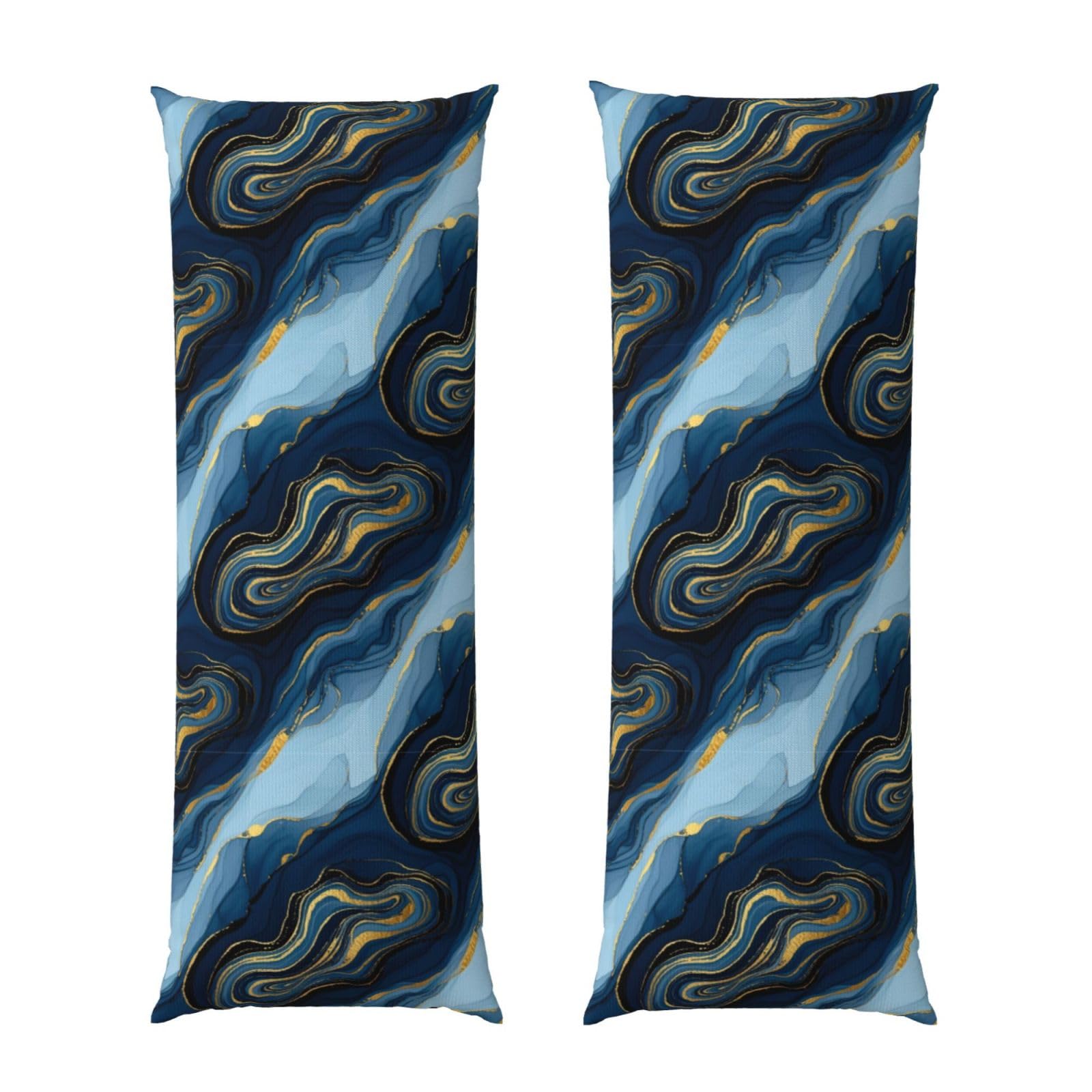 Body Pillow Cover 20x54, Luxury Marble Texture Gold and Blue, Decorative Zippered Pillowcase, Soft Cozy Flannel Fabric, Cushion Case for Couch Sofa Bedroom Home Decor