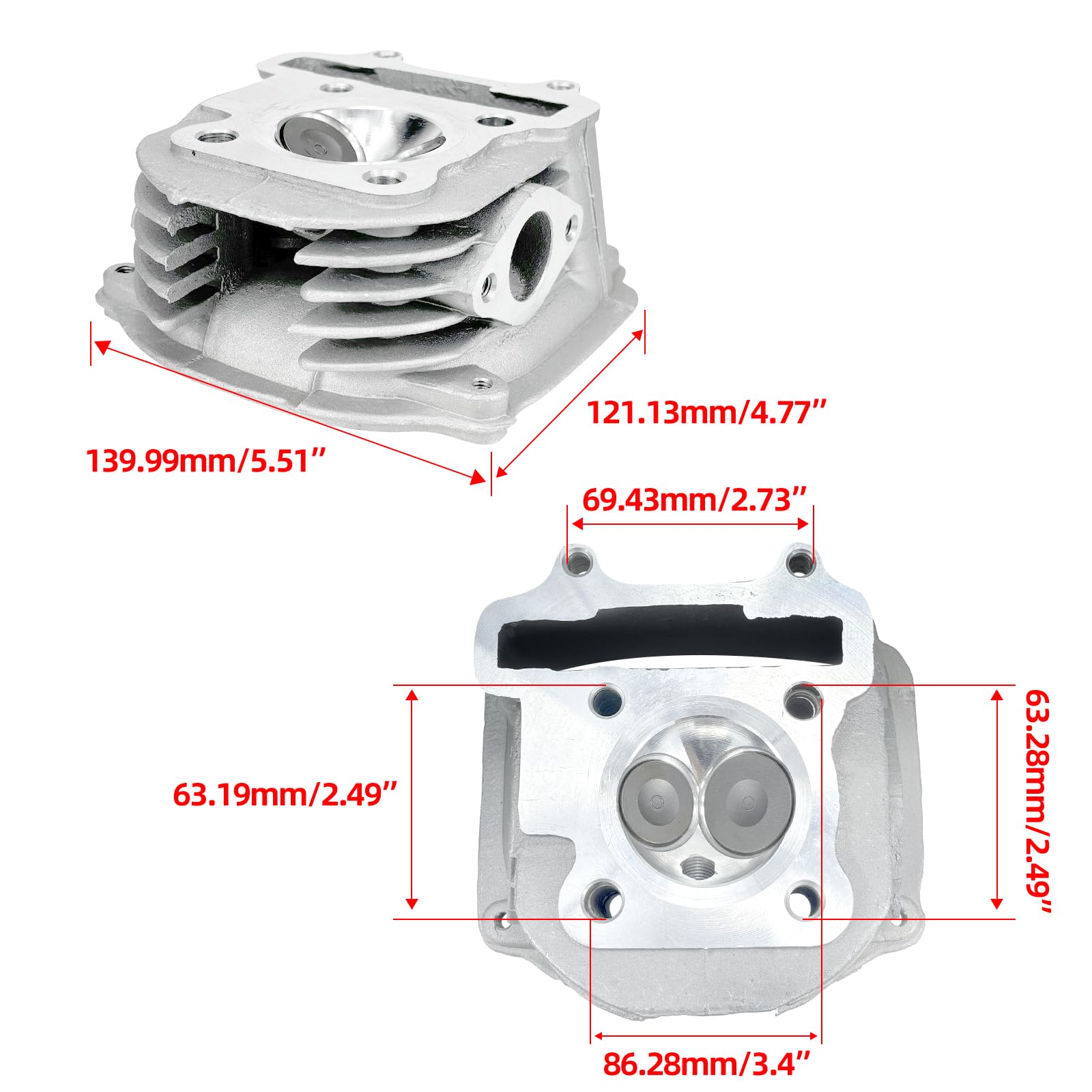 Kit testa cilindro 150 cc 57,4 mm adatto per GY6 4 tempi 157QMJ 152QMI Jonway, Jmstar, Roketa, Sunl, Tank, Peace, Taotao ATV ciclomotore Go Kart (non EGR)