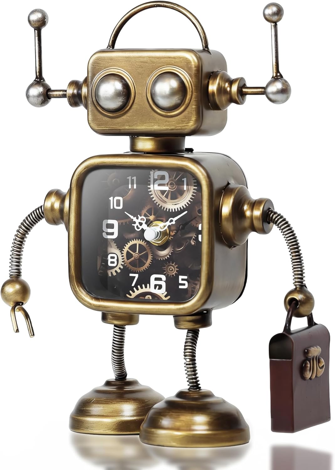AYRELY® Industrial Steampunk Robot Table Clock,Battery Operated Handcrafted Metal Desk&Shelf Clock,Retro Mechanical Decorative Clock for Home,Living Room,Fireplace Decor