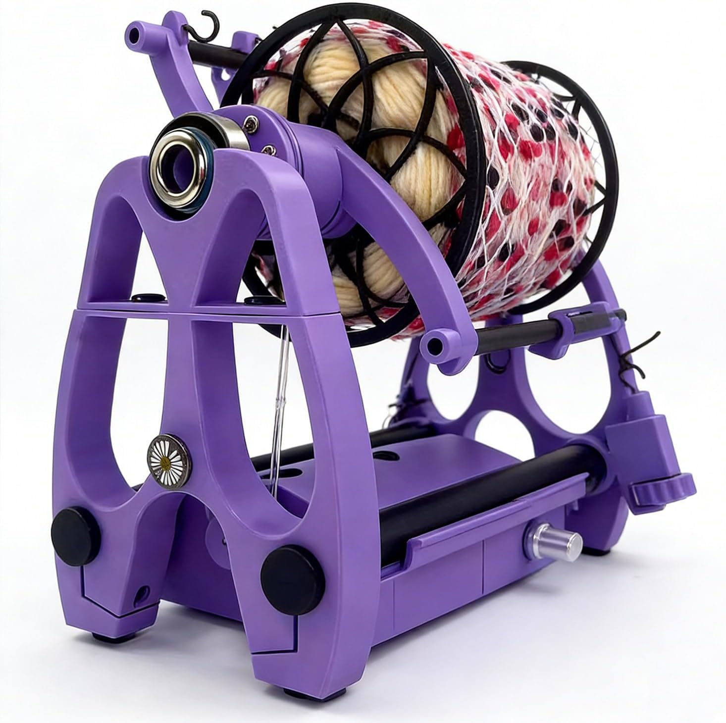 Wool Yarn Winding Machine, Spinning Wheel for Wool, With 3 X 8-Ounce Spools, 800rpm Max Speed, Stepless Speed Control, Forward and Reverse Rotation, For Yarn Weaving, Blending Roving Purple