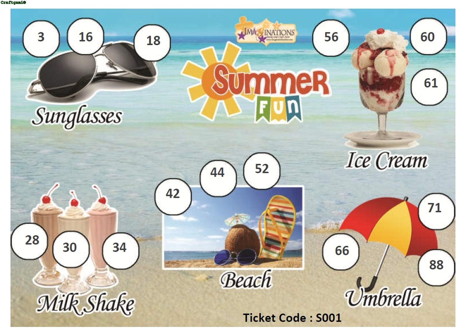 Craftgami Summer Theme Tambola Tickets Housie Tickets (24 Tickets