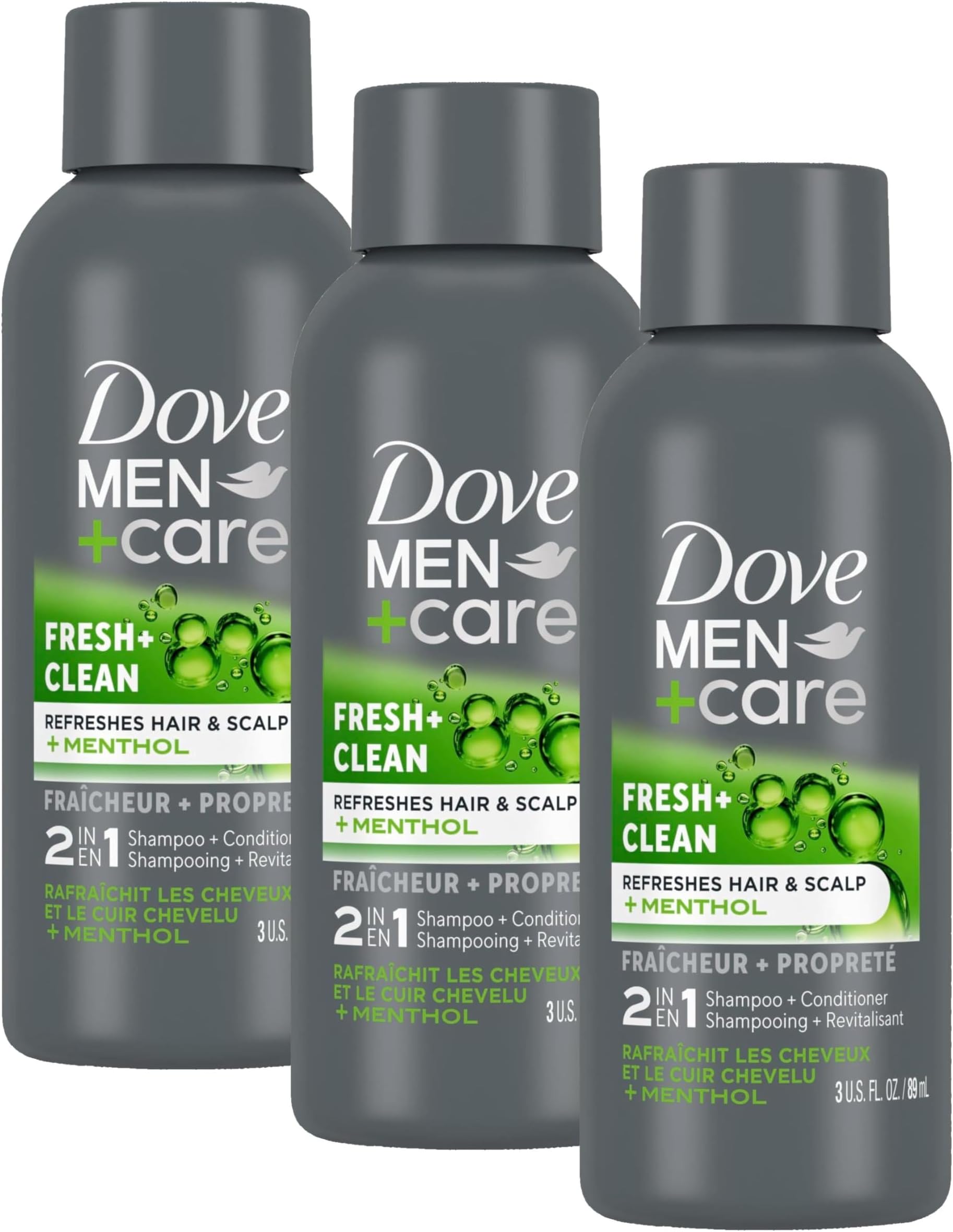 Dove Men+Care Fortifying 2 in 1 Shampoo and Conditioner Fresh and Clean with Caffeine for Normal to Oily Hair Helps Strengthen Thinning Hair 3 oz (Pack of 3)