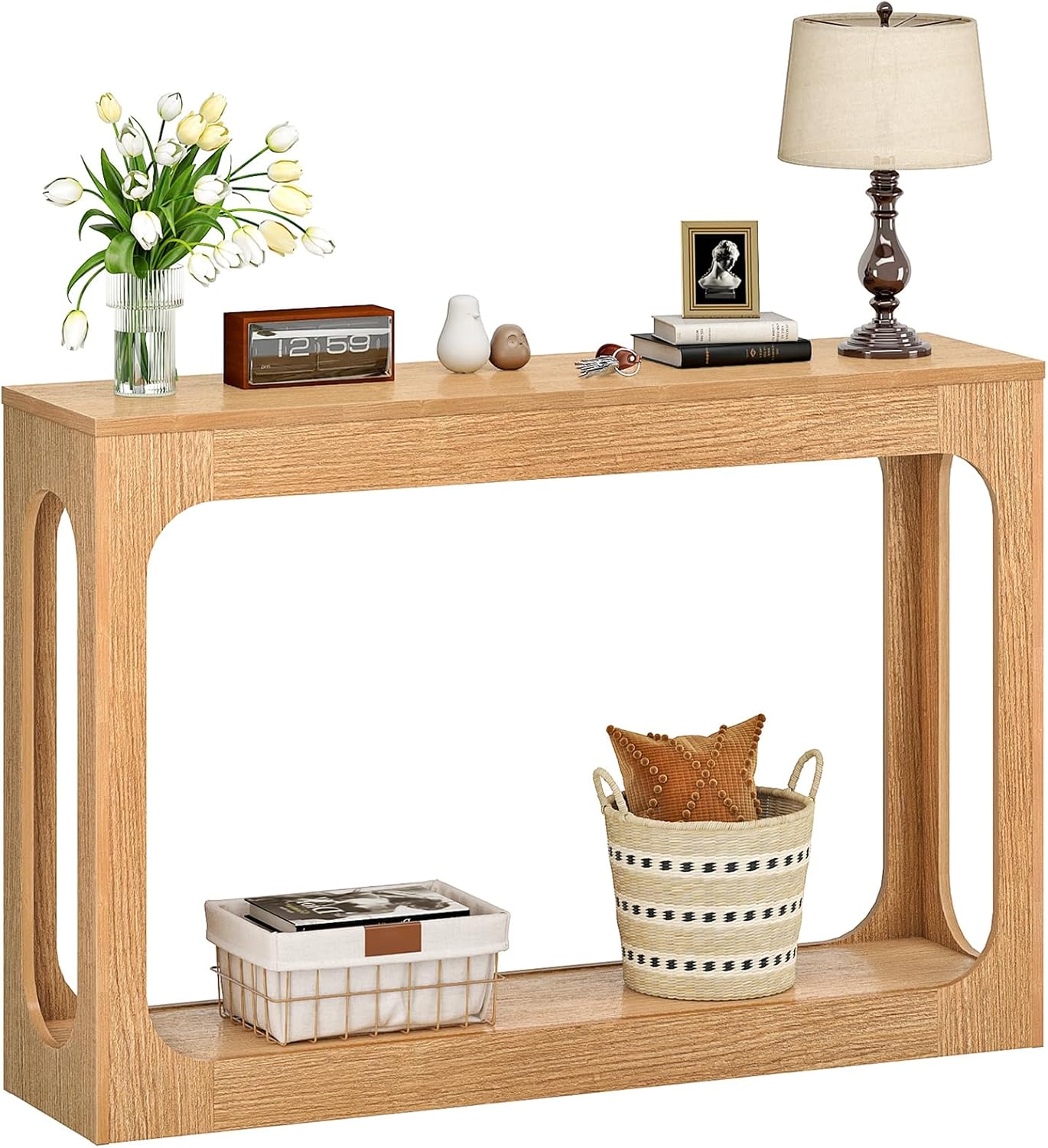 47.2" Long Console Table, Entryway Table, Hallway Table, 2-Tier Behind Couch Table, Corridor Decor Stand, Narrow Rectangular with Storage for Living Room, Entry, Hallway, Light Walnut MXG03NL